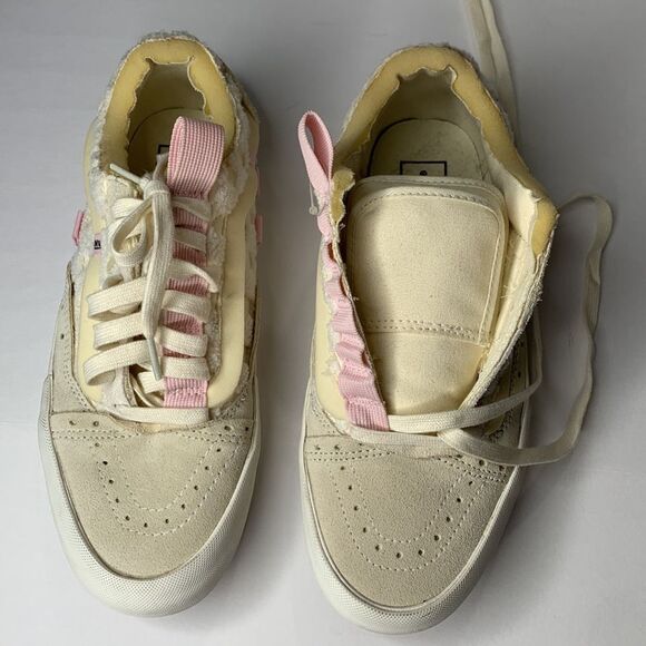 Vans Chenille Check Old Skool Cap beige/pink suede lace-up sneakers NWOB - Picture 6 of 12